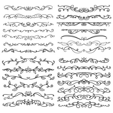 Handdrawn swirls ve curles koleksiyonu. Düğün kartları için süsler tasarım elemanı, davetiyeler, tarih kartlarını kaydetmek, Restoran için broşürler