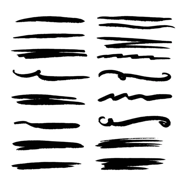 Handgefertigte Kollektion von Unterstrichen im Marker-Pinsel-Doodle-Stil verschiedene Formen - Vektor eps — Stockvektor