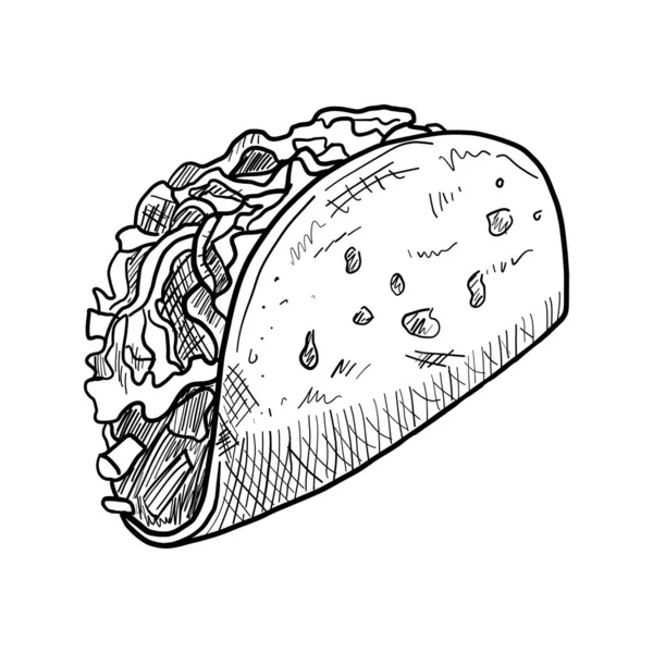 Taco Drawn Illustration Preto Sobre Fundo Branco Vector Eps —  Vetores de Stock