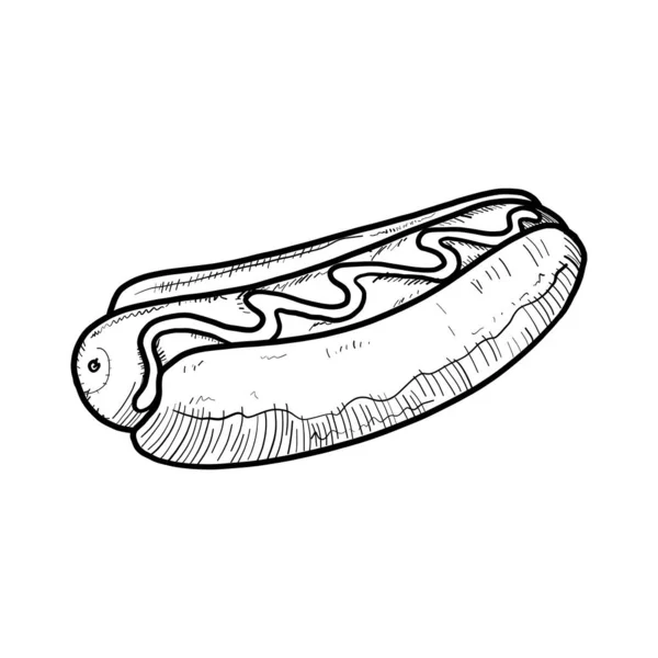 Hot Dog Drawn Illustration Preto Sobre Fundo Branco Vector Eps — Vetor de Stock