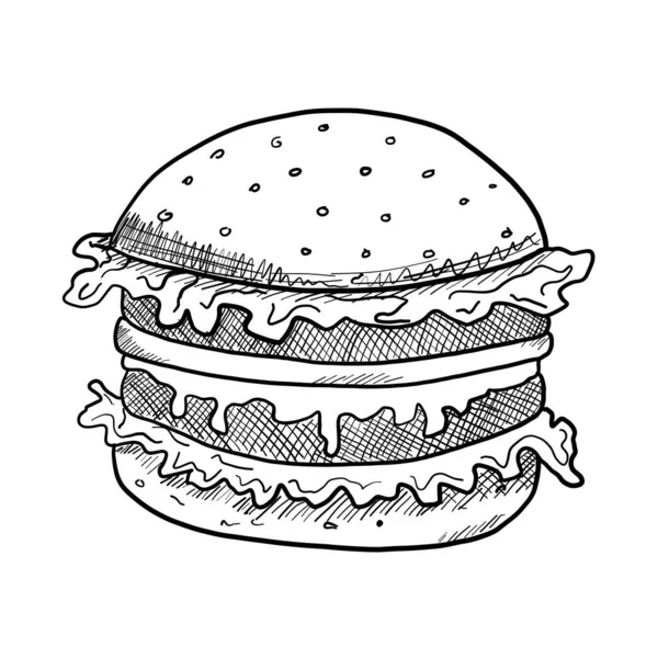 Czarno Biała Ikona Wektora Burger — Wektor stockowy