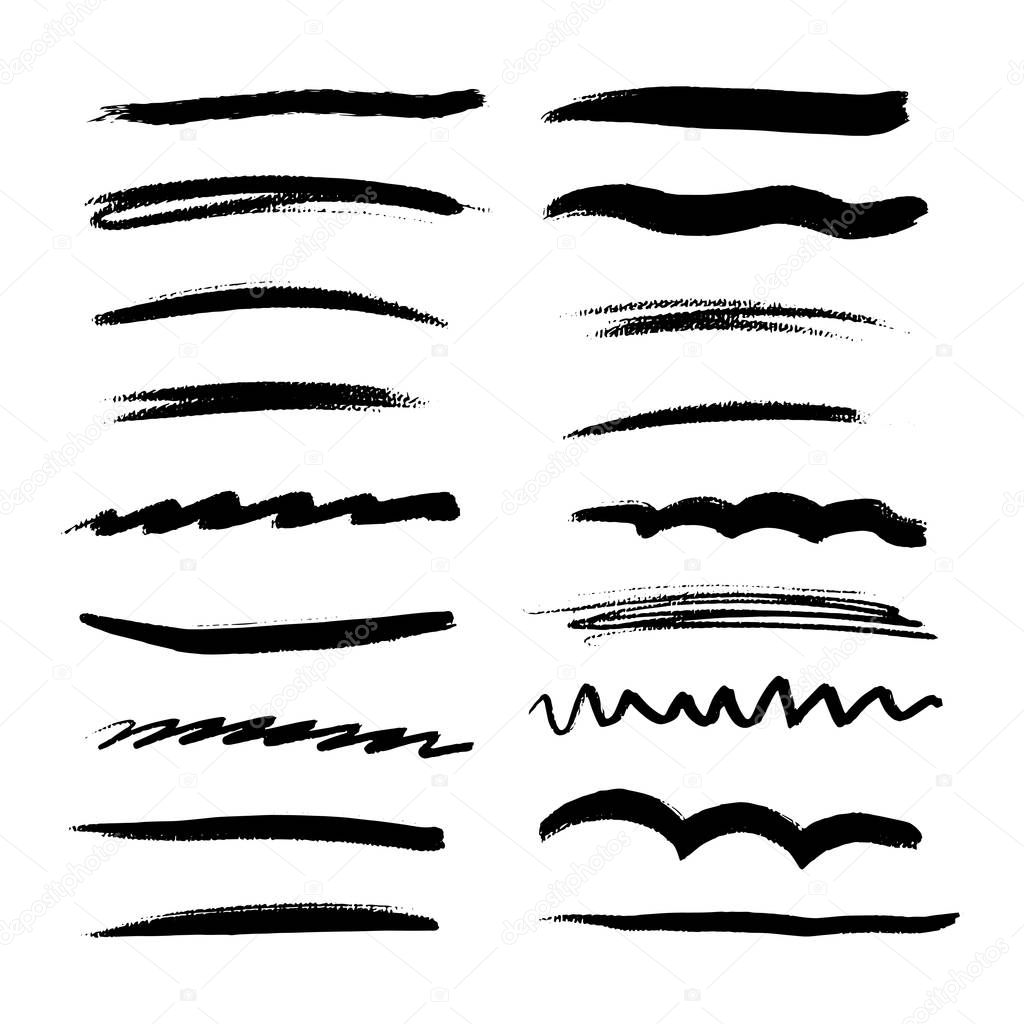 Handmade Collection Set of Underline Strokes in Marker Brush Doodle Style Various Shapes - Vector EPS