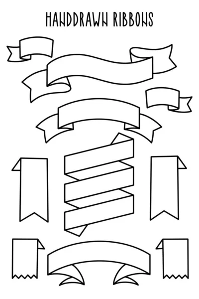 Jeu de rubans / bannières dessinés à la main. Insigne dessiné à la main, bannière, ruban, drapeau, élément de design sunburst. Illustration vectorielle . — Image vectorielle