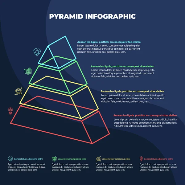 Piramida Wykres Informacyjny Graficzny Projektowania Biznesowego Raporty Prezentacje Etapowe Kształcie — Wektor stockowy