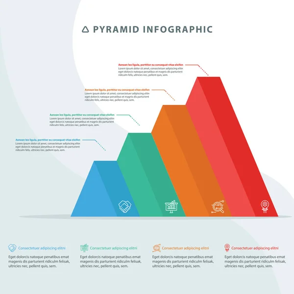 비즈니스 디자인을위한 피라미드 그래픽 보고서 아이콘과 설명원 모양의 프리젠 테이션 — 스톡 벡터