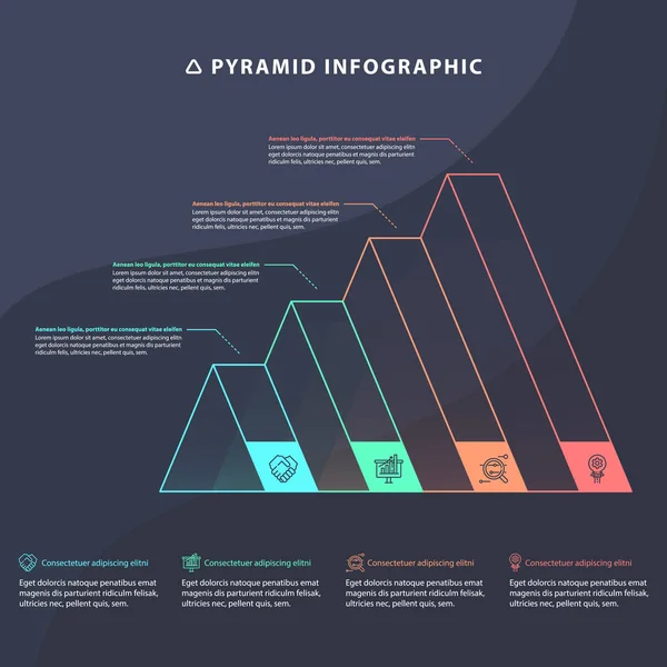 Piramida Wykres Informacyjny Graficzny Projektowania Biznesowego Raporty Prezentacje Etapowe Kształcie — Wektor stockowy