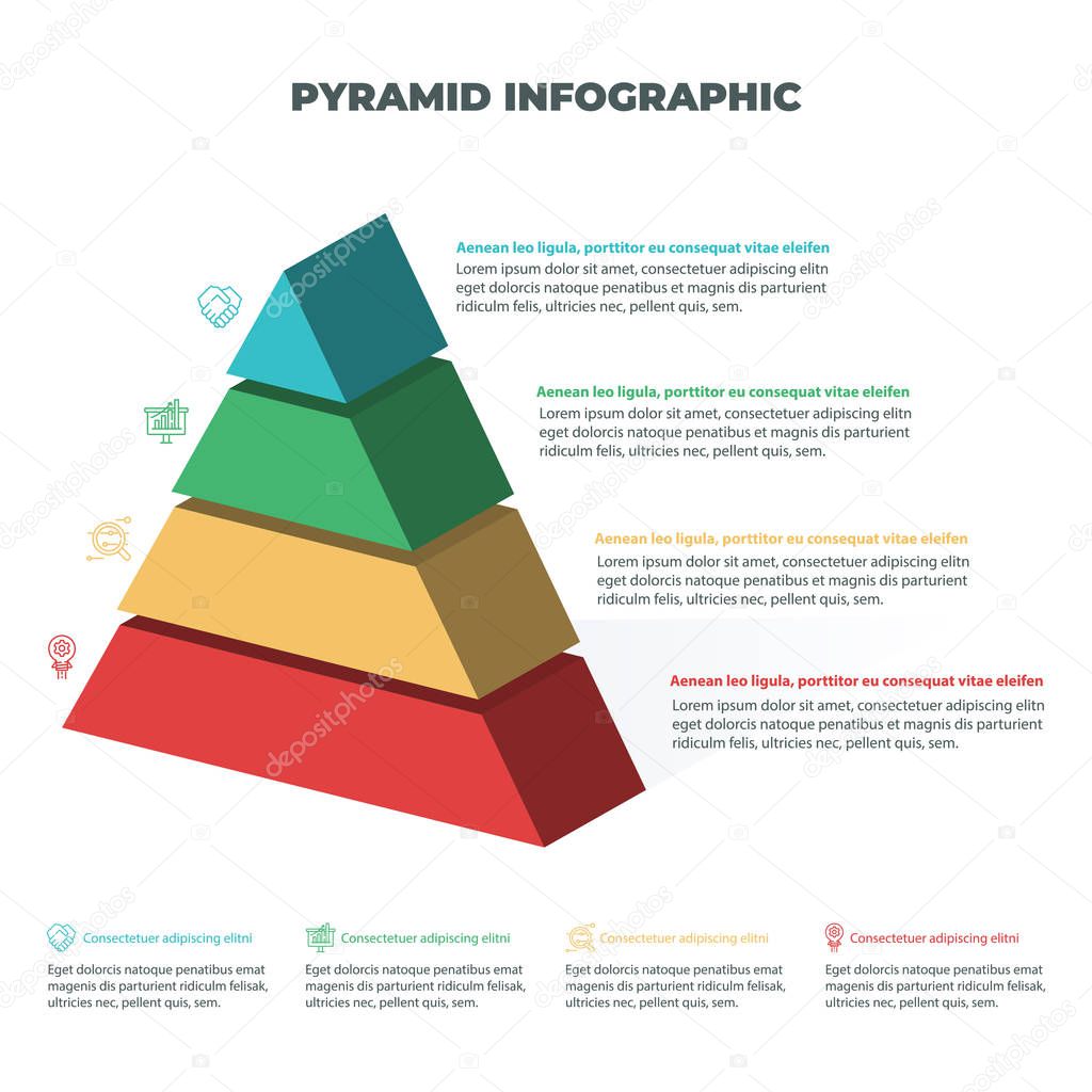 Pyramid 3D info chart graphic for business design.