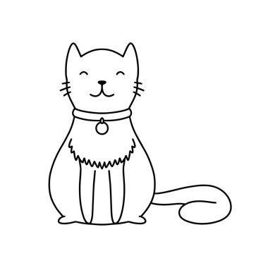 Doodle tarzında el çizilmiş sevimli kedi illüstrasyon. Çocuklar, kadınlar, komik, sevimli. Vektör Eps