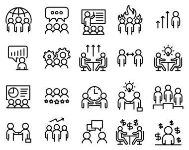 Set of meeting icons, such as seminar, classroom, team, conference, work, classroom clipart