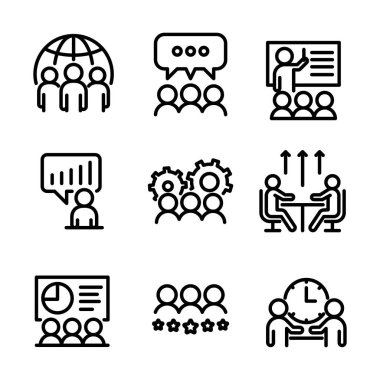 Set of meeting icons, such as seminar, classroom, team, conference, work, classroom clipart