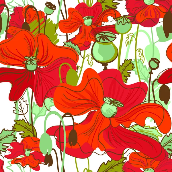 Κόκκινο Λουλούδι Διάνυσμα Μοτίβο Παπαρούνας — Διανυσματικό Αρχείο