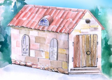 masal küçük ev suluboya