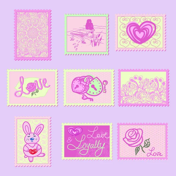 Briefmarken Designelemente Für Mädchen Lieben Blumen — Stockvektor