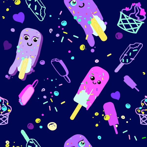 Seamless pattern on a dark blue background from  ice cream — Stock Vector