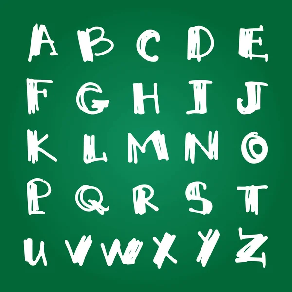 Alphabet Children Green Background White Printed Letters Drawn Hand — Stock Vector