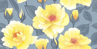 Yüzey tasarımı için sarı gül desenli çiçek deseni