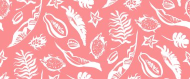 Palmiye yaprakları ve papaya ile tropikal meyve izi