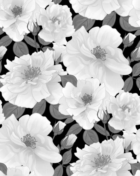 장미를 사용하여 표면 무늬를 만드는 여자들을 위한 흑백 꽃 무늬 — 스톡 벡터