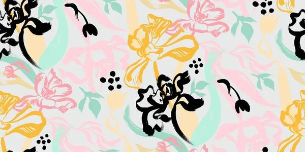 Безшовний Квітковий Візерунок Тюльпанами Текстилю Дизайну Поверхні Сірому Фоні Різнокольоровими — стокове фото