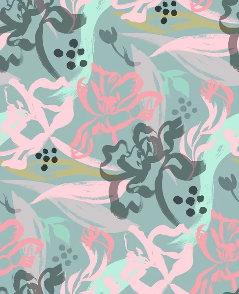 Bloemenpatroon met tulpen beschilderd met penseel voor oppervlakteontwerp — Stockfoto