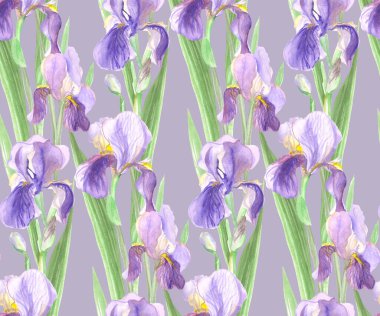 Gri arka planda suluboya zambak desenleri 