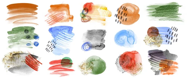 Набор акварельных штрихов разноцветных заготовок, нарисованных красками — стоковое фото