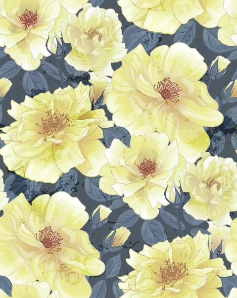 Ρετρό σχέδιο με κίτρινα τριαντάφυλλα σε ένα δροσερό πράσινο φόντο — Διανυσματικό Αρχείο