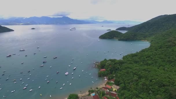 Brasil Ilha Grande Barcos Navio Cruzeiro Baía Vista Aérea Baía — Vídeo de Stock