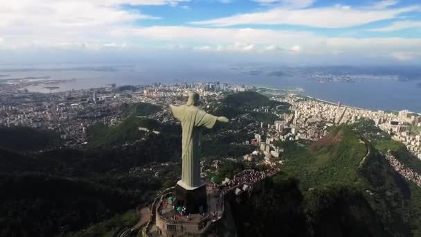 Brazília Megváltó Krisztus Kerek Kilátás Rio Janeiro Krisztus Megváltó Corcovado — Stock videók