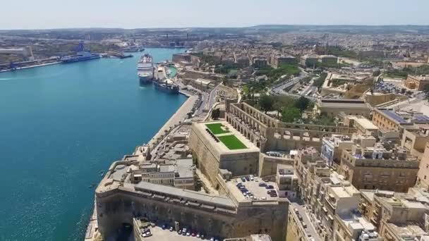 Malta Valletta Horní Barrakka Letecké Snímky Valletty Malta Horní Zahrada — Stock video