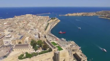 Malta - Valetta, Senglea & Birgu Valetta, Malta'nın Senglea & Birgu manzaralı havadan görüntüleri