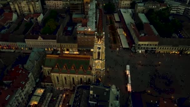 Naam Van Mary Church Novi Sad City Center Servië Luchtbeelden — Stockvideo