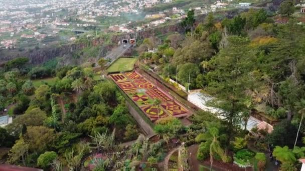 从山顶 丰沙尔 马德拉 葡萄牙空中拍摄的美丽的植物园和从丰沙尔山顶 马德拉 葡萄牙 24Fps 70Mbps 的景色 — 图库视频影像