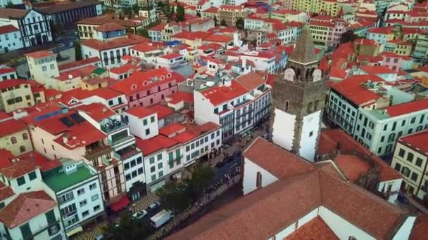 Funchal Madeira Island Portugal Aerial View Cathedral Funchal Aerial Footage — Stock Video