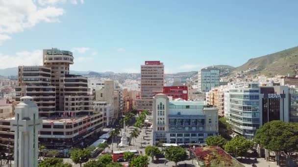 Santa Cruz Tenerife City Center Plaza Espaa Square Aerial Pull — Stock Video