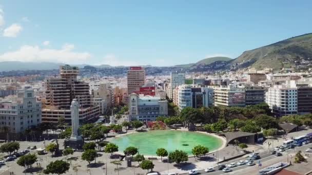 Santa Cruz Tenerife Plac Miejski Fontanną War Memorial Aerial Panoramiczny — Wideo stockowe