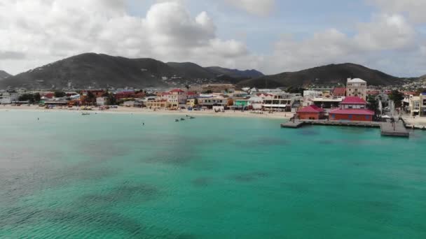 Martin Linda Praia Água Azul Turquesa Praia Philipsburg Vista Aérea — Vídeo de Stock