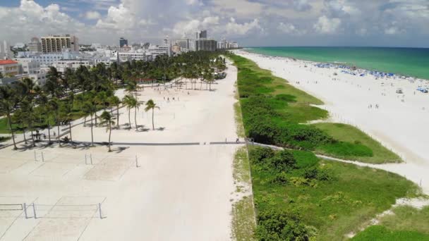 Miami South Beach Lummus Park Strand Och Volleybollplan Luftutsikt Över — Stockvideo