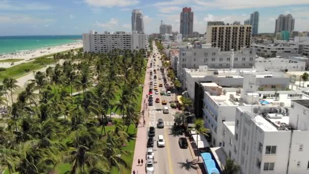 Miami Südstrand Ozeantrieb Luftaufnahme Des Südstrandes Miami Ozeantrieb Und Lummus — Stockvideo