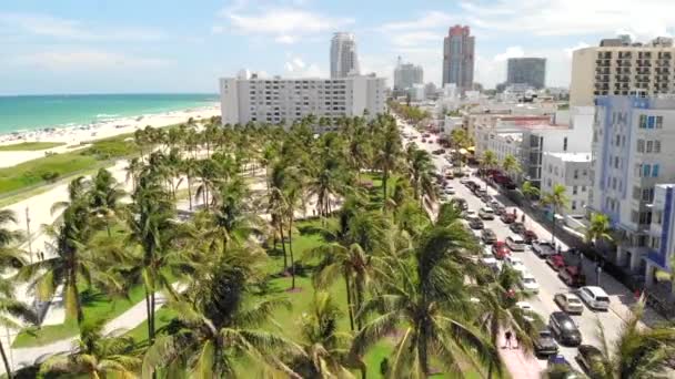 Miami South Beach Lummus Park Ocean Drive Aerial View South — Stock Video