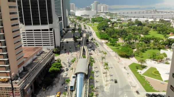 Estação Metromover Edifícios Negócios Centro Miami Curta Vista Aérea Estação — Vídeo de Stock