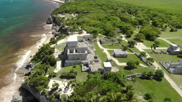 Mayanská Pyramida Zřícenina Tulum Mexiko Letecký Pohled Ruiny Mayan Tulum — Stock video