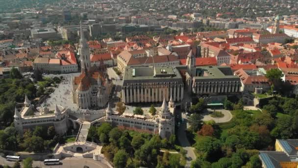 Rybářská Bašta Krásná Gotická Architektura Budapešti Maďarsko Rybářská Bašta Terasa — Stock video