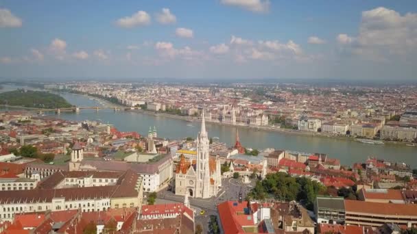 Beautiful Architecture Castle Hill Matthias Church Budapest Hungary Aerial View — Stock Video