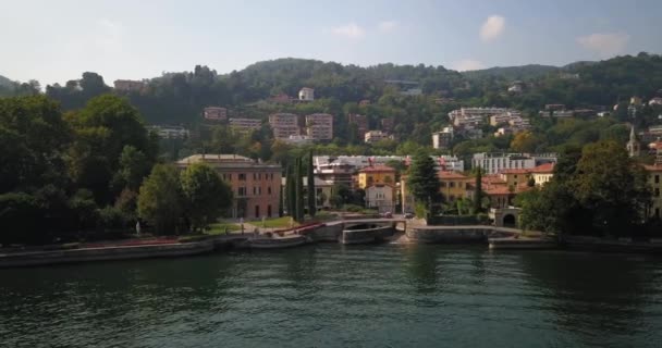Die Herrliche Landschaft Und Atemberaubende Villen Comer See Italien Luftbild — Stockvideo