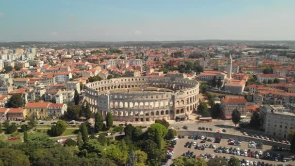 Roman Arena Anfiteatro Romano Vista Aérea Del Roman Arena Pula — Vídeo de stock