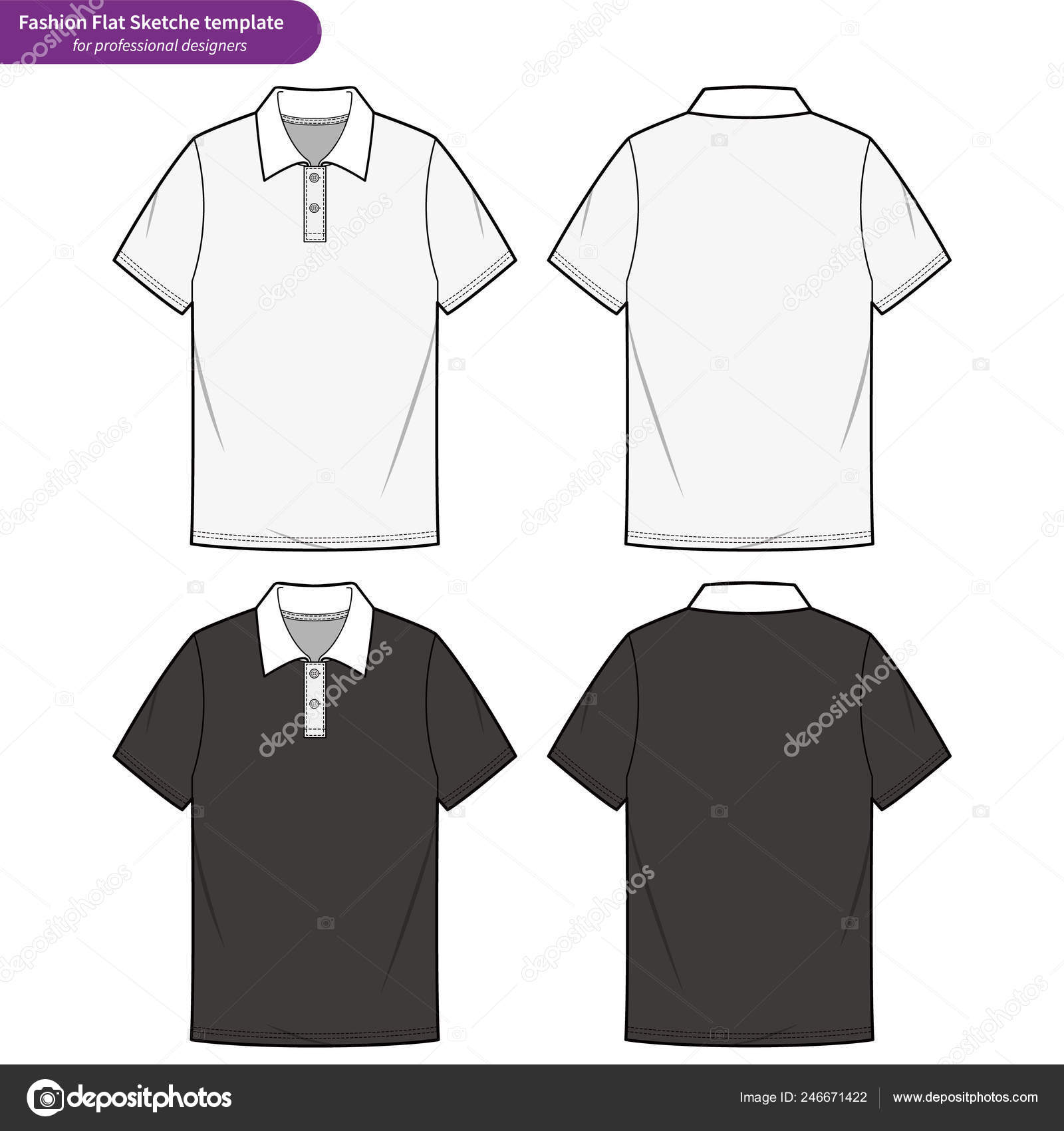 Polo Shirts Fashion Flat Technical Drawing Template Stock Vector by haydenkoo 246671422