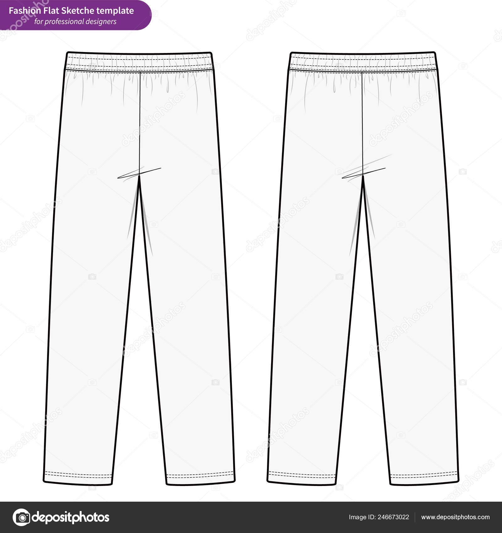 Track Pants Fashion Flat Technical Drawing Vector Template Stock Vector