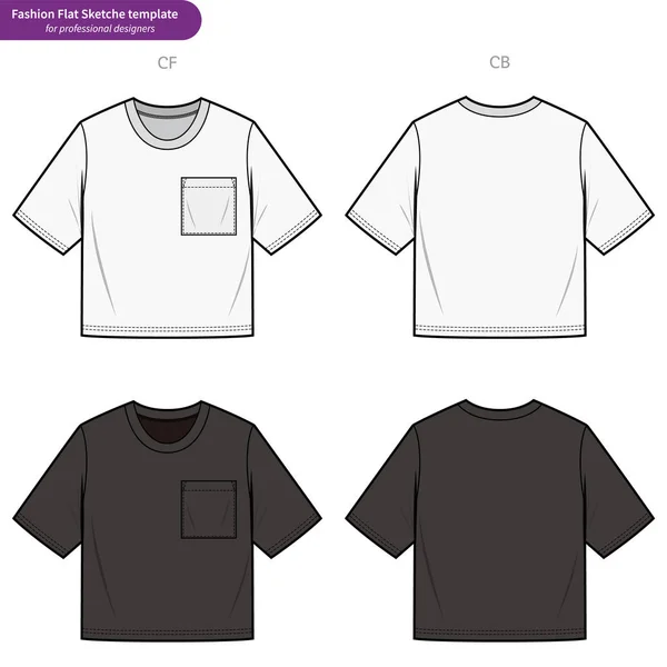 Crop Top Tee Plantilla Vector Dibujo Técnico Plano Moda — Vector de stock