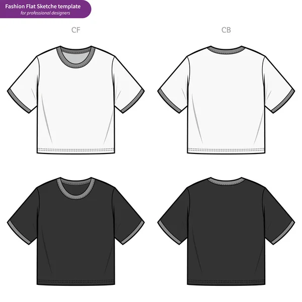 Crop Top Tee Plantilla Vector Dibujo Técnico Plano Moda — Vector de stock